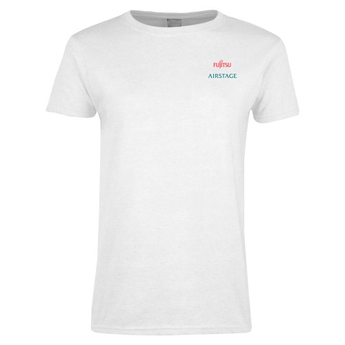  Womens White Short Sleeve Tee - Fujitsu Airstage Vertical