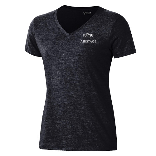  Gear Womens Black Triblend VNeck Tee - Fujitsu Airstage Vertical