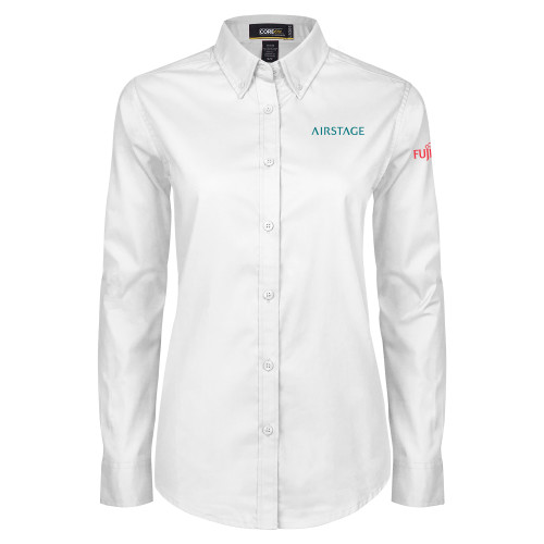  Womens White Twill Button Down Long Sleeve - Fujitsu Airstage Vertical