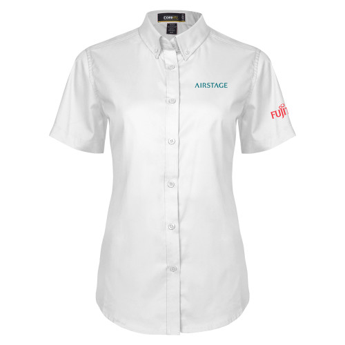  Womens White Twill Button Up Short Sleeve - Fujitsu Airstage Vertical