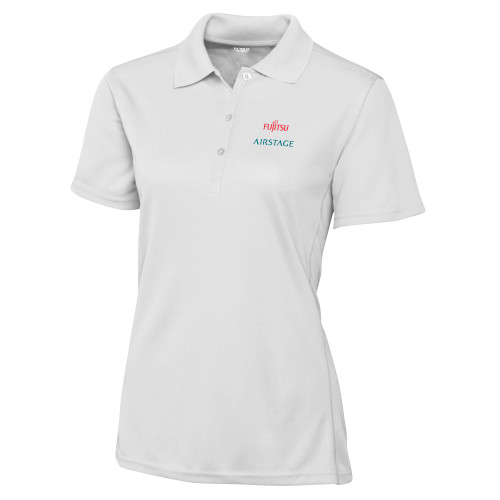  C&B Womens White Clique Ice Pique Polo - Fujitsu Airstage Vertical
