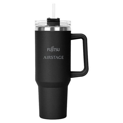  Hippo Black Mug & Straw Lid with Twist Closure 40 oz - Fujitsu Airstage VerticalEngraved