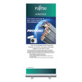 33.5 x 80 Vertical Banner including Silver Retractable Banner Stand-PROCORE Copper (Force Field)  French