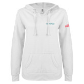 ENZA Womens White V Notch Raw Edge Fleece Hoodie-Airstage