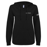 ENZA Womens Black V Notch Raw Edge Fleece Hoodie-Airstage