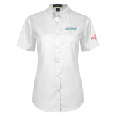 Womens White Twill Button Up Short Sleeve-Airstage