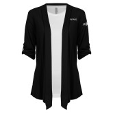 Womens Black Drape Front Cardigan Sweater-Airstage