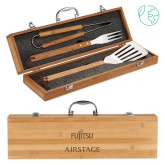 3 Piece BBQ Grill Utensil Set with Bamboo Case-Fujitsu Airstage Vertical Engraved