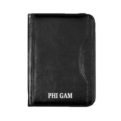 Wall Street Black Zippered Padfolio-Phi Gam