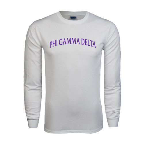 White Long Sleeve T Shirt-Arched Phi Gamma Delta
