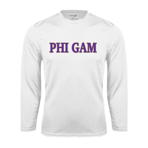 White Performance Long Sleeve Shirt-Phi Gam Two Color