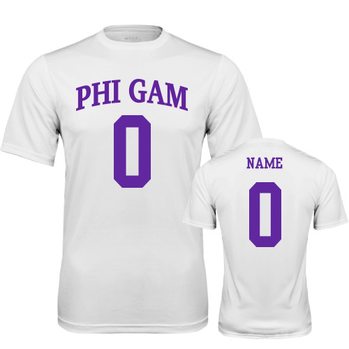 White Performance Tee-Phi Gam Custom Tee w/ Name & Number