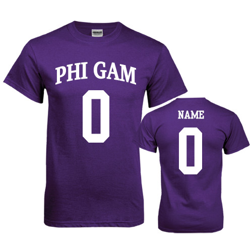 Purple T Shirt-Phi Gam Custom Tee w/ Name & Number