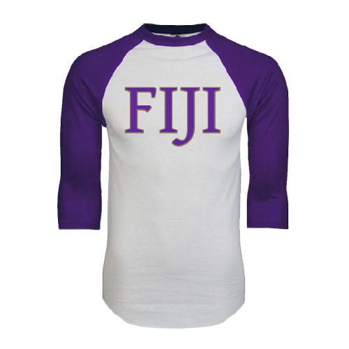 White/Purple Raglan Baseball T Shirt-FIJI Two Color