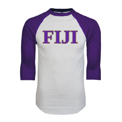 White/Purple Raglan Baseball T Shirt-FIJI Contemporary Two Color