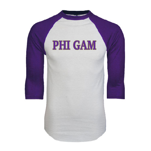 White/Purple Raglan Baseball T Shirt-Phi Gam Two Color