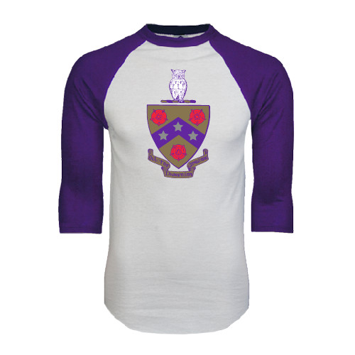 White/Purple Raglan Baseball T Shirt-Crest