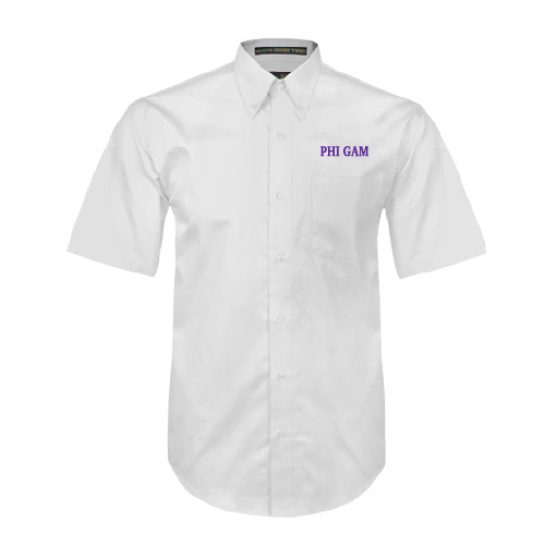 White Twill Button Down Short Sleeve-Phi Gam