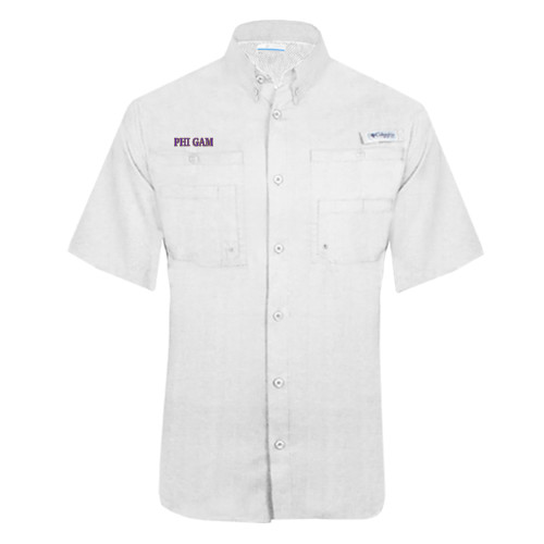 Columbia White Tamiami Performance Short Sleeve Shirt-Phi Gam Two Color