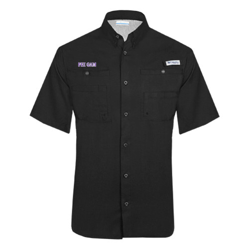 Columbia Black Tamiami Performance Short Sleeve Shirt-Phi Gam Two Color