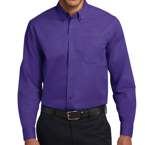 Purple Twill Button Down Long Sleeve-FIJI Two Color