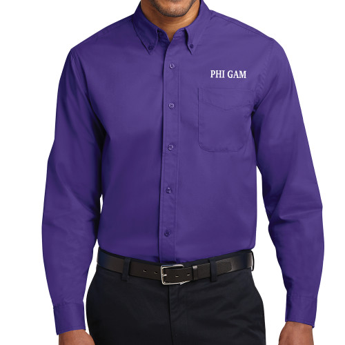 Purple Twill Button Down Long Sleeve-Phi Gam