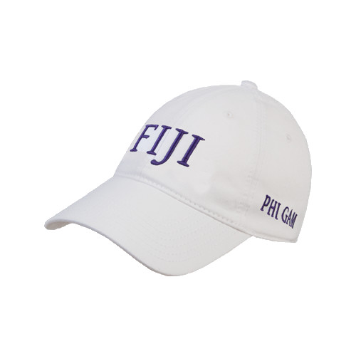 White Unstructured Adjustable Low Profile Hat-FIJI