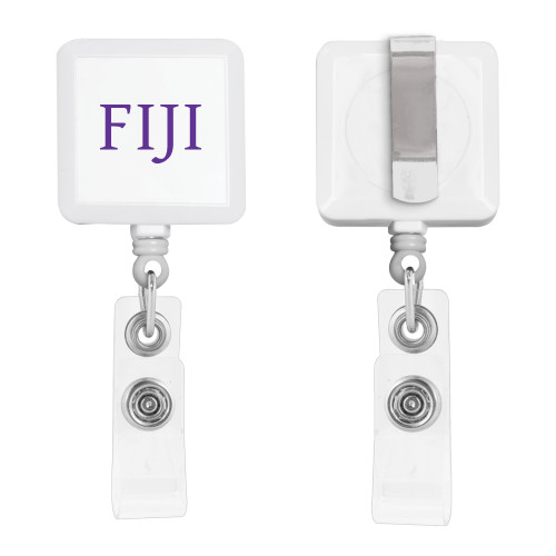  White Square Retractable Badge Holder - FIJI