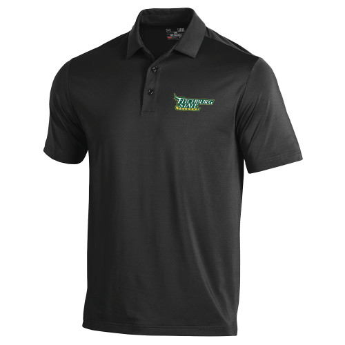  Under Armour Black T2 Performance Polo - Fitchburg State Falcons Wordmark