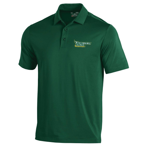  Under Armour Dark Green T2 Performance Polo - Fitchburg State Falcons Wordmark