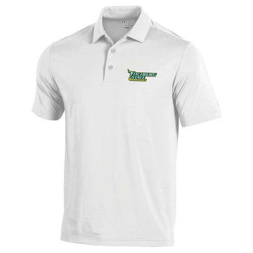  Under Armour White T2 Performance Polo - Fitchburg State Falcons Wordmark