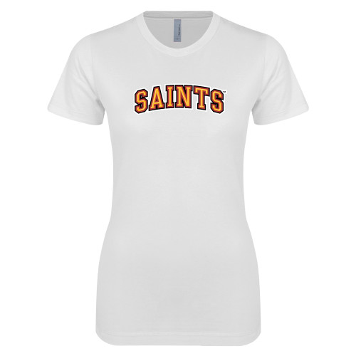 Next Level Womens White Boyfriend Tee - Saints Arched