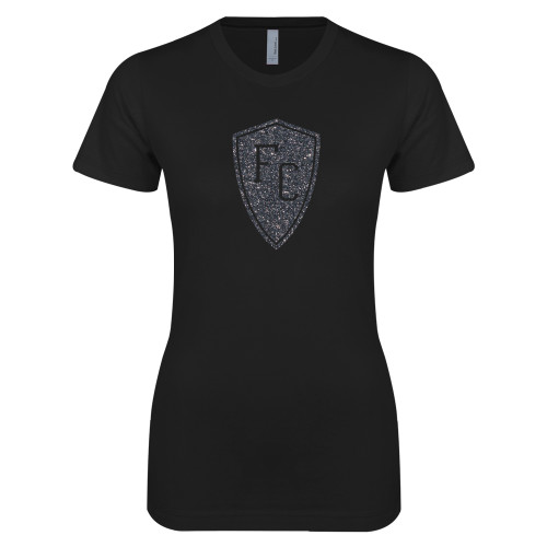  Next Level Womens Black Boyfriend Tee - Primary Mark Graphite Soft Glitter