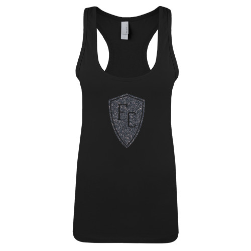  Next Level Womens Black Racerback Tank  - Primary Mark Graphite Soft Glitter