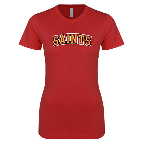  Next Level Womens Red Boyfriend Tee - Saints Arched