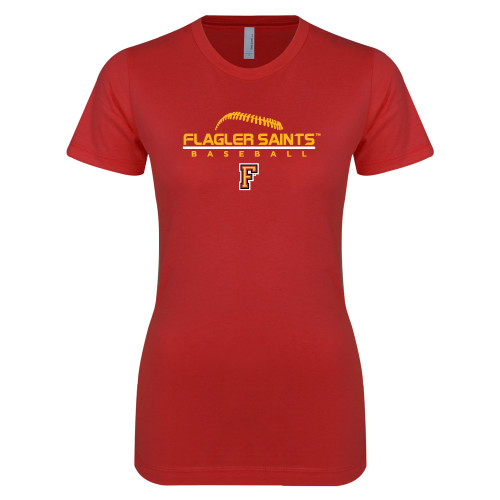 Next Level Womens Red Boyfriend Tee - Baseball Design