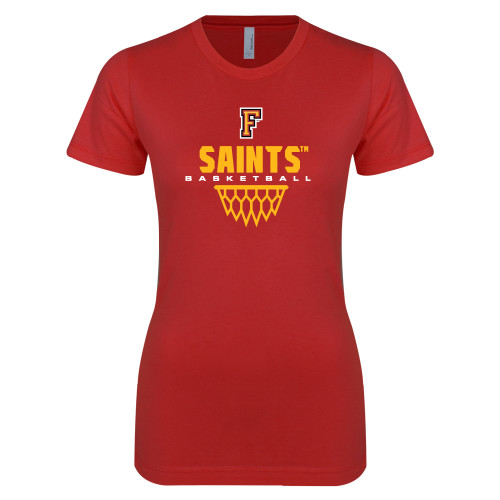  Next Level Womens Red Boyfriend Tee - Basketball Design