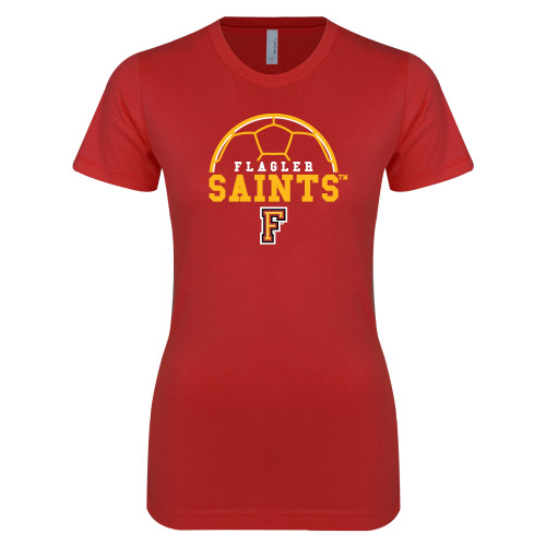  Next Level Womens Red Boyfriend Tee - Soccer Design