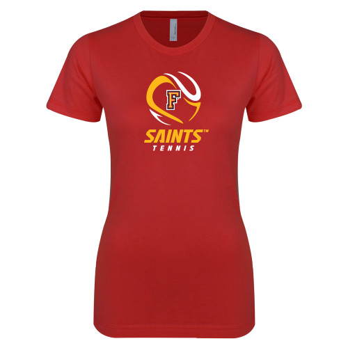  Next Level Womens Red Boyfriend Tee - Tennis Design