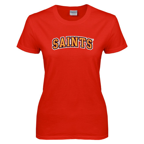  Womens Short Sleeve Red Tee - Saints Arched