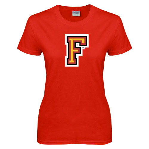  Womens Short Sleeve Red Tee - Letter F Logo