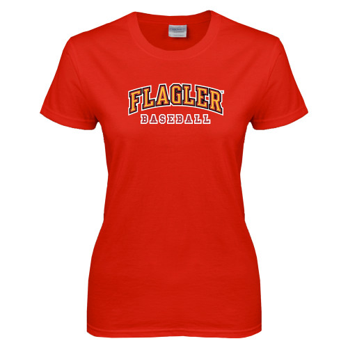  Womens Short Sleeve Red Tee - Baseball