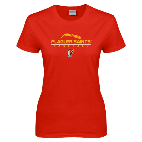  Womens Short Sleeve Red Tee - Baseball Design