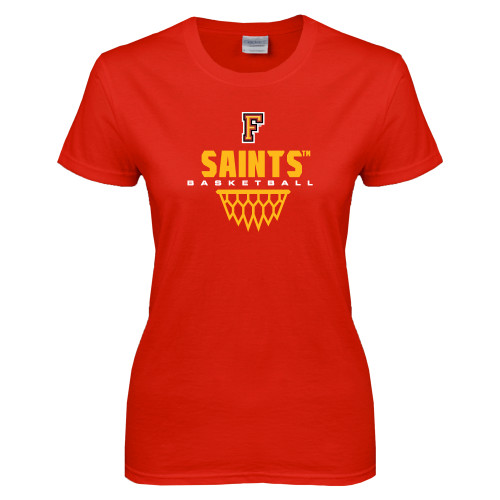  Womens Short Sleeve Red Tee - Basketball Design