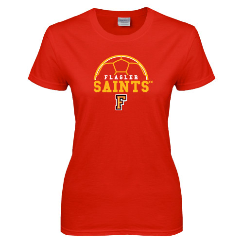  Womens Short Sleeve Red Tee - Soccer Design