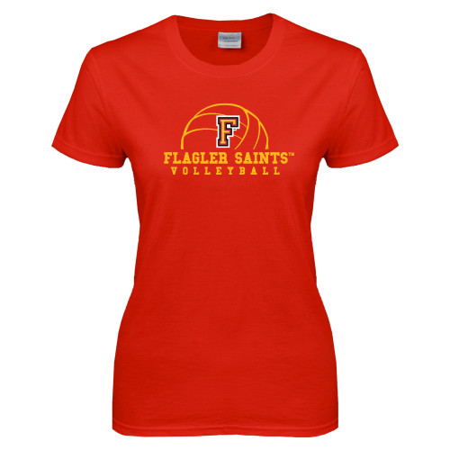 Womens Short Sleeve Red Tee - Volleyball Design