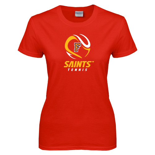  Womens Short Sleeve Red Tee - Tennis Design