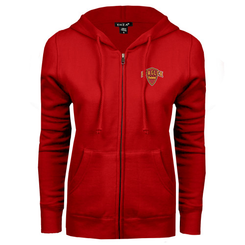  ENZA Womens Red Fleece Full Zip Hoodie - Primary Mark