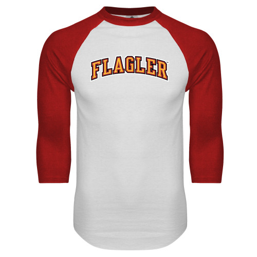  White/Red Raglan Baseball T Shirt - Flagler Arched