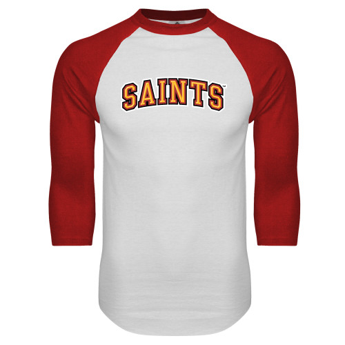  White/Red Raglan Baseball T Shirt - Saints Arched